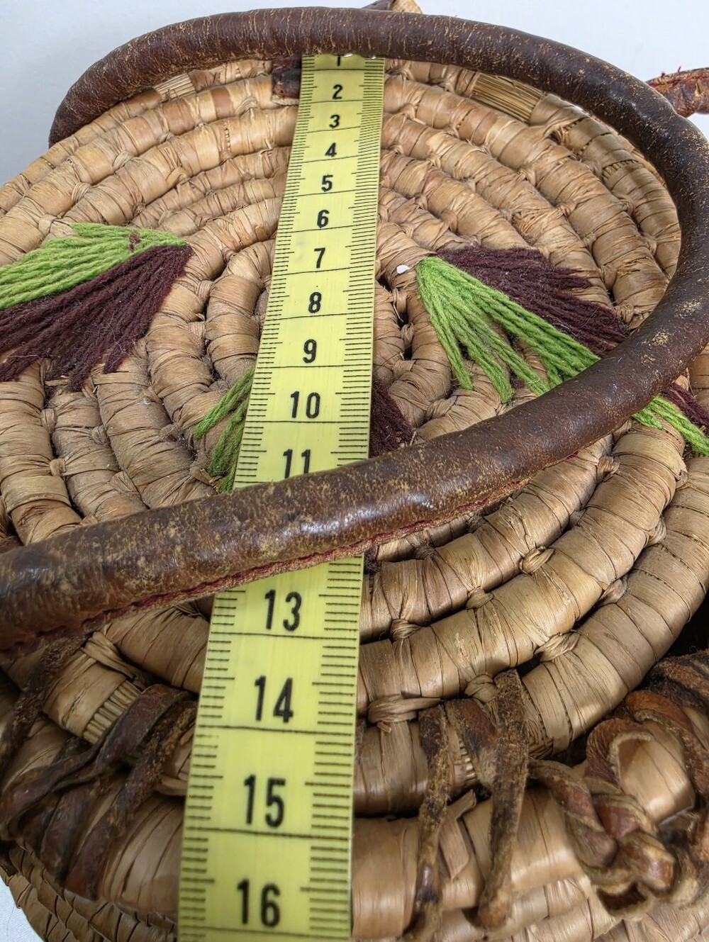 Vintage Woven Straw Bucket Bag with Green & Brown Embroidery - Picture 12 of 12